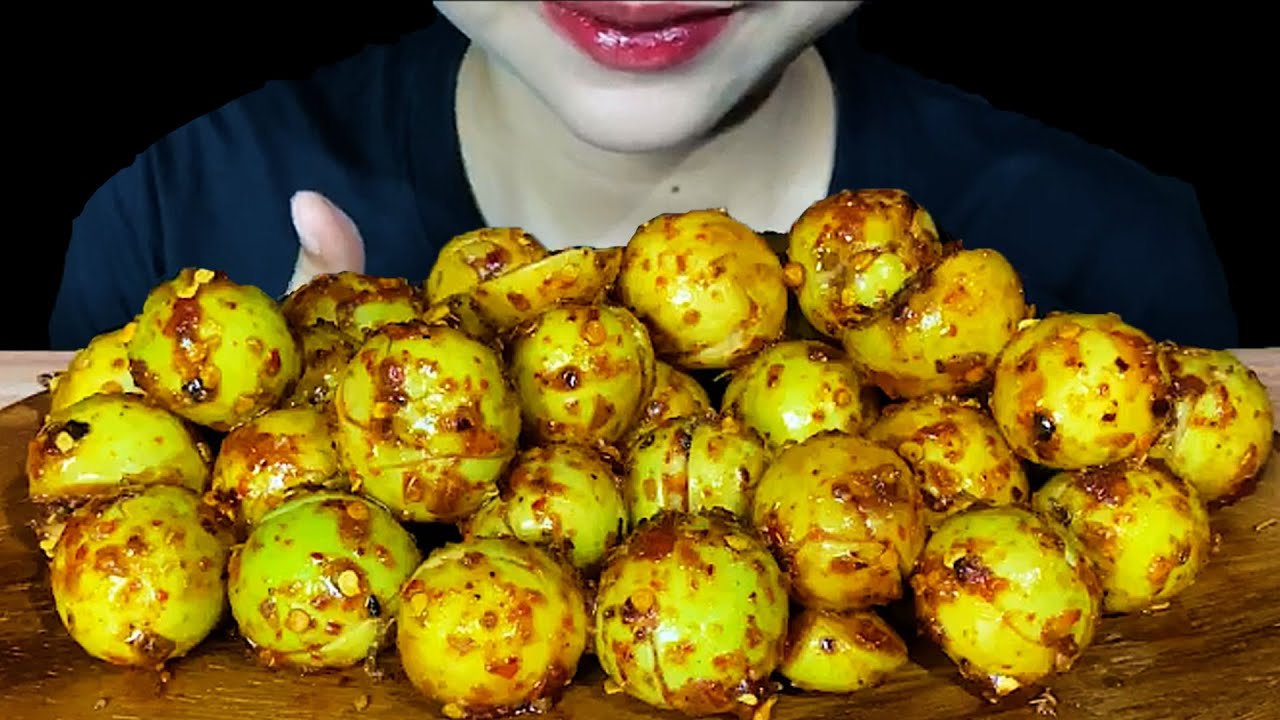 ASMR Spicy Fresh Green Sour Plums ( EATING SOUNDS )