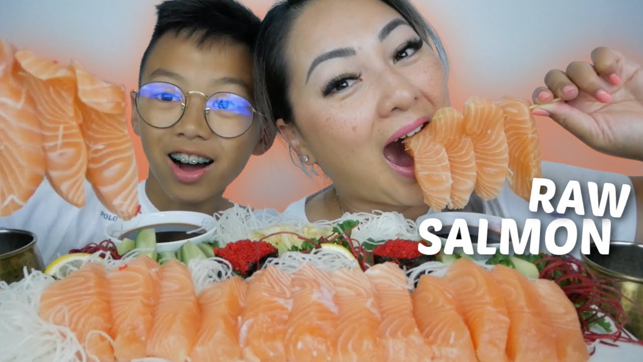 ⁣SALMON SASHIMI Feast Mukbang & Tobiko Nigiri | N.E Let  Eat