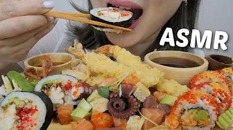 SUSHI ASMR *Spider Roll, SASHIMI Salad, Fire Mountain Roll with Tempura NO TALKING EATING SOUNDS